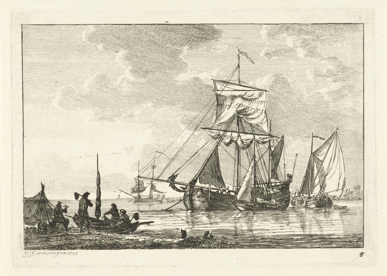 Four Sailing Ships on Calm Water by Gerrit Groenewegen
