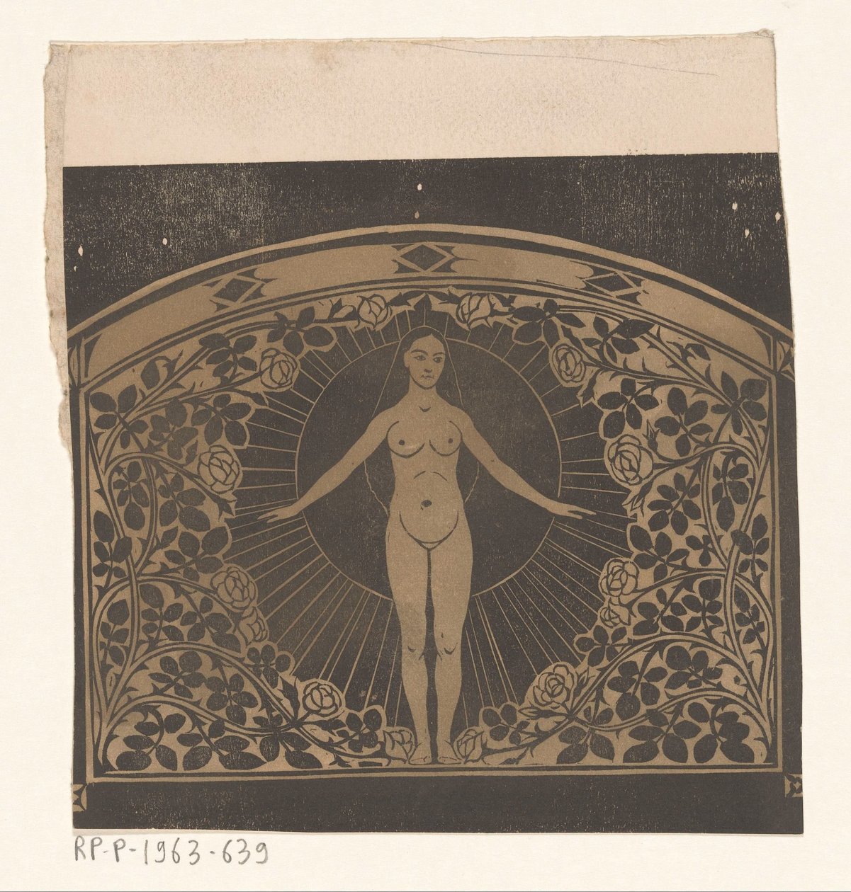 Design for the frame of a calendar for 1901 with a woman and flowers by Gerrit Willem Dijsselhof