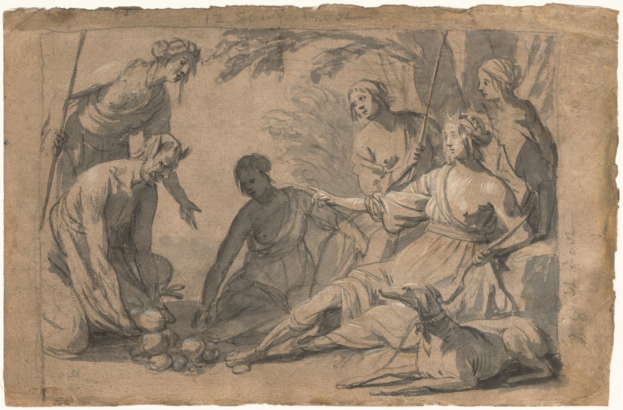 Diana and Four Nymphs Receiving Gifts from a Satyr by Gerrit van Honthorst