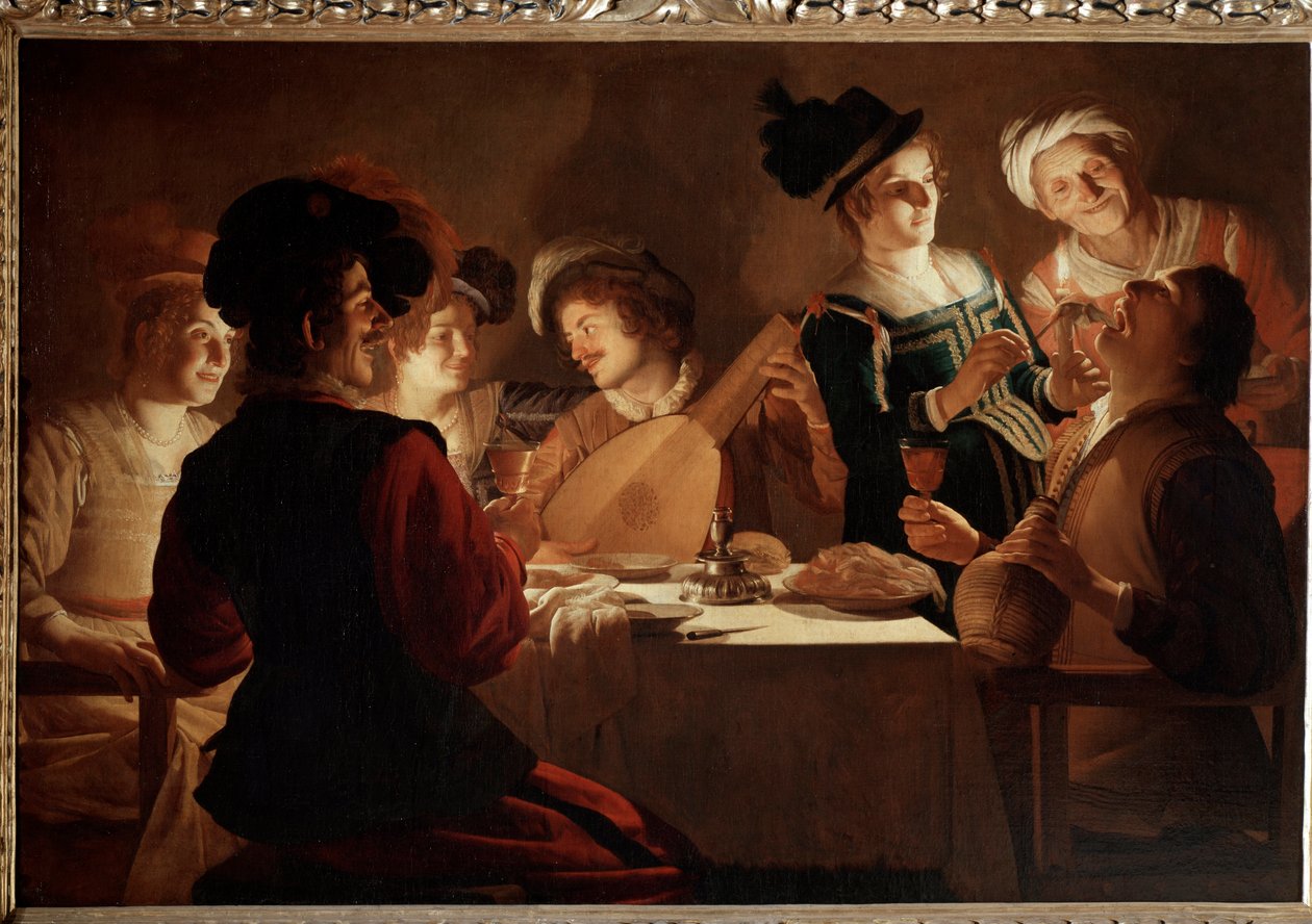 Dinner with a lute player by Gerrit van Honthorst