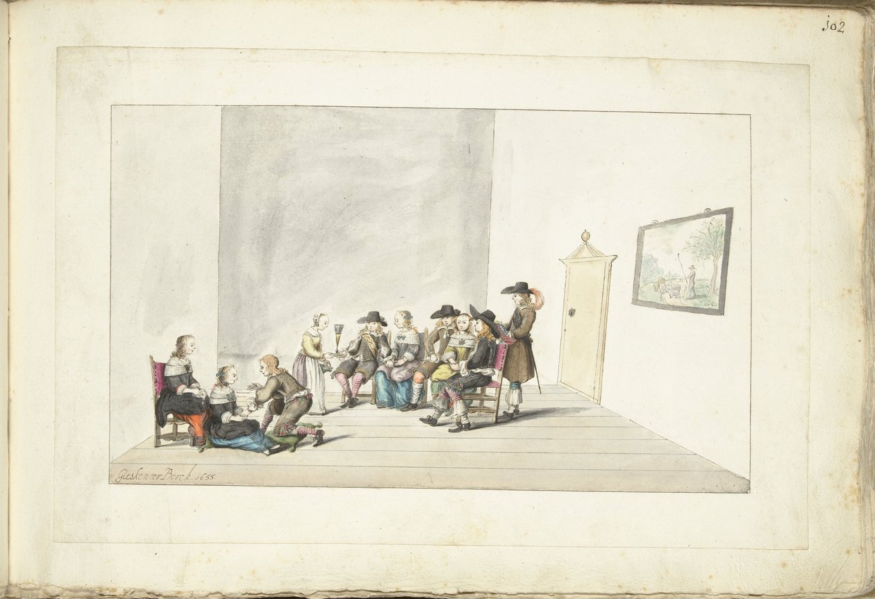 Group of Ten Young People in an Interior by Gesina ter Borch (signed by artist)