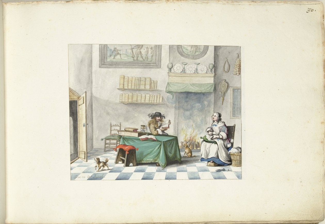 Gentleman Reading to a Lady by Gesina ter Borch (signed by artist)