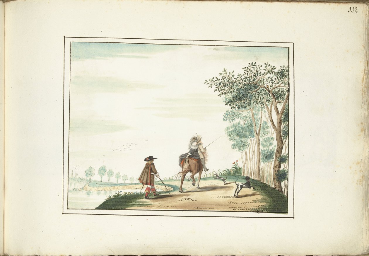 Gentleman and Lady on Horseback and a Pedestrian in a Landscape by Gesina ter Borch (signed by artist)