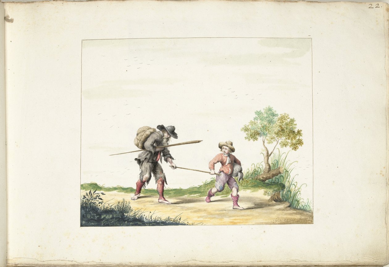 Old Blind Beggar Led by a Boy by Gesina ter Borch (signed by artist)