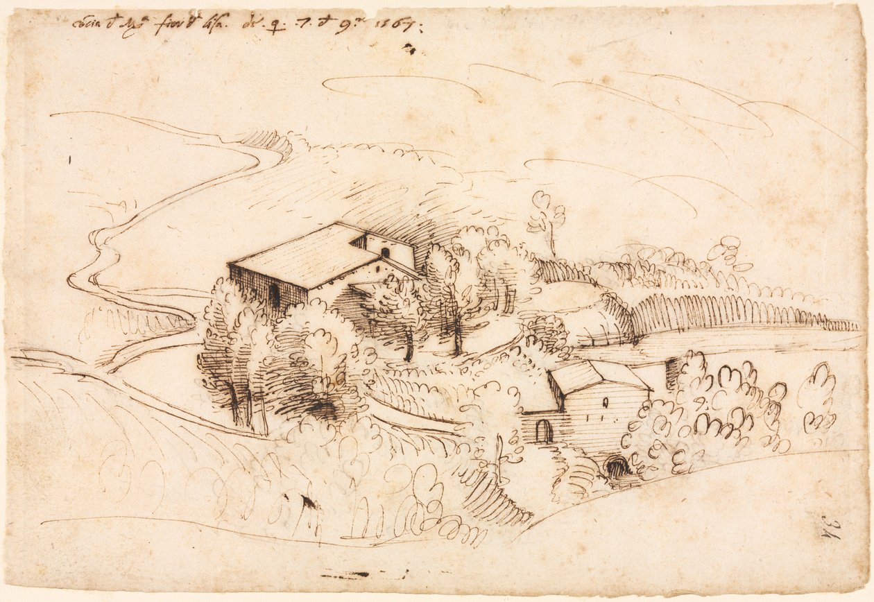 Farm with Trees in a Hilly Landscape by Gherado Cibo