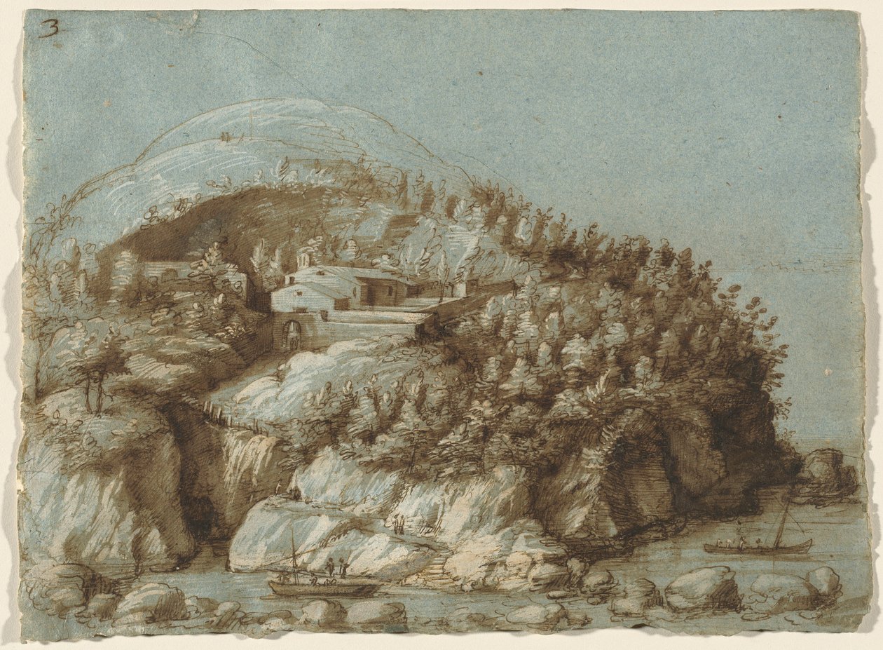 Hilly Landscape with Ships by Gherardo Cibo