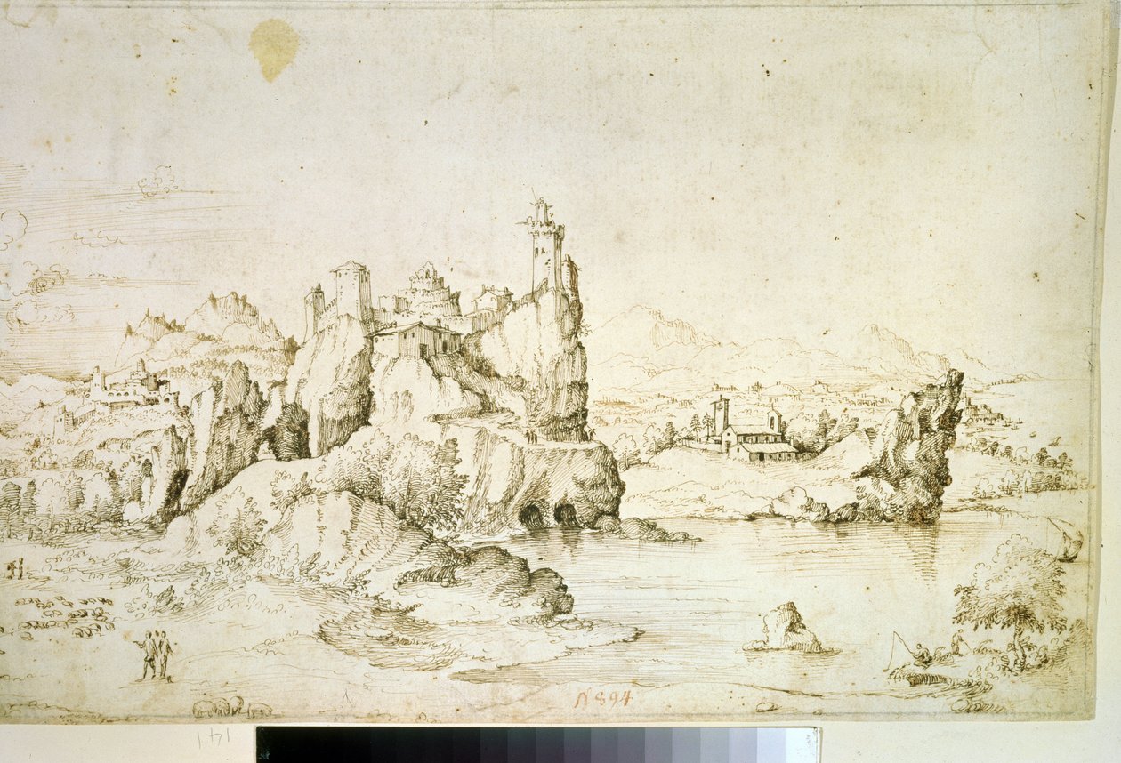 A Castle on a Rock in Mountainscape by Gherardo Cibo