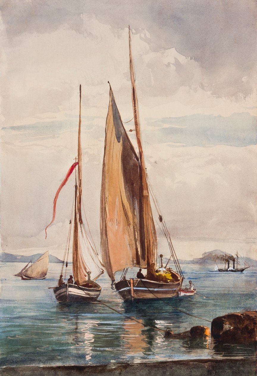 Fishing Boats and Steamship, with Additions by Prince Alfonso Maria di Borbone by Giacinto Gigante