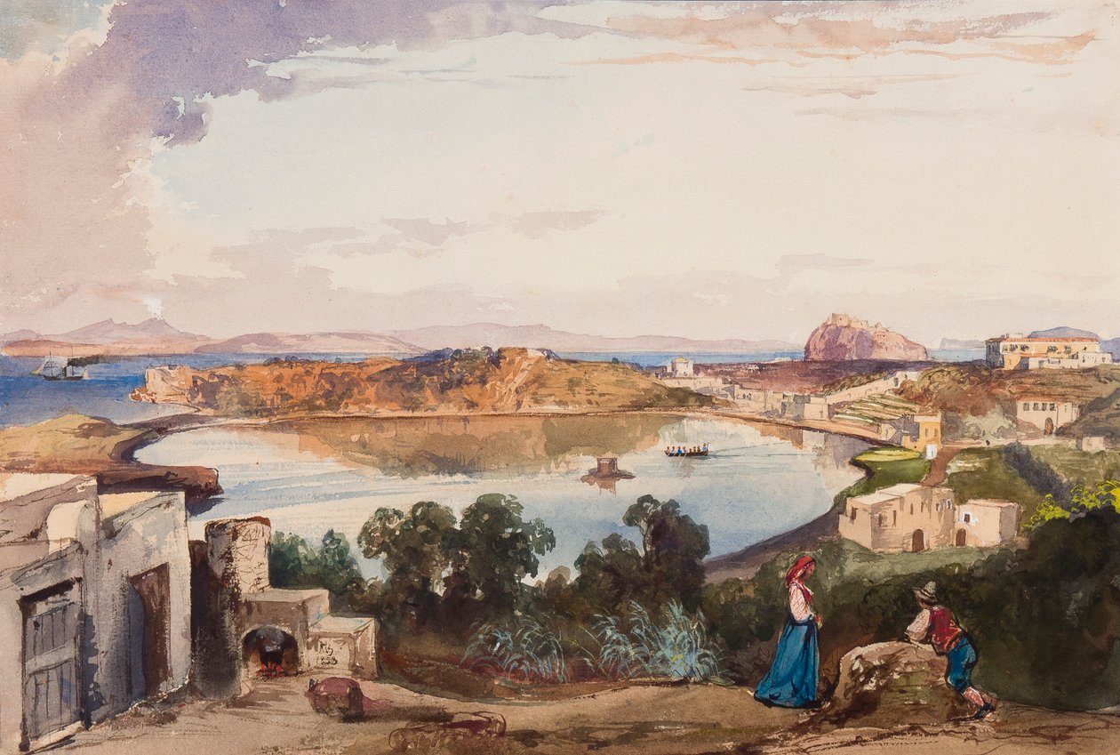 Ischia, the Caldera Just Before the Entrance to the Sea Was Cut, Royal Palace to the Right, with Additions by Prince Alfonso Maria di Borbone (1841-1934), 1853 by Giacinto Gigante