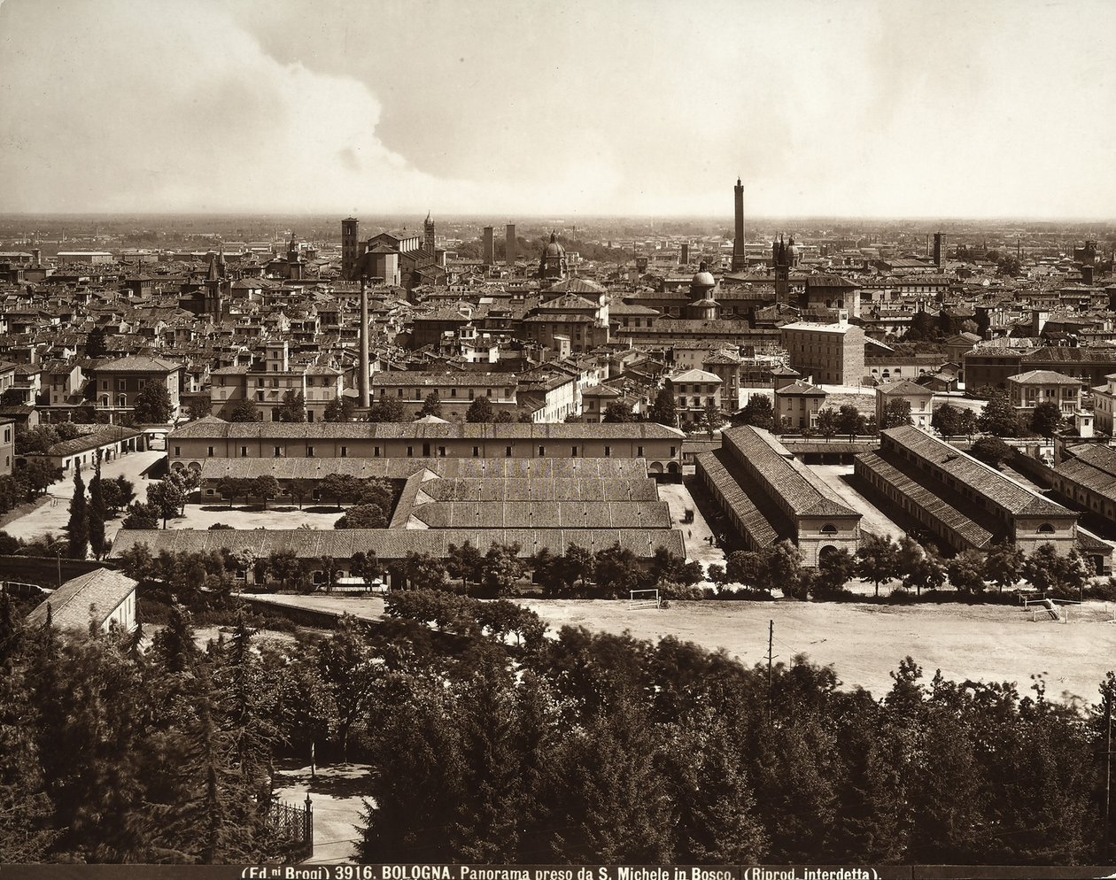 Panorama of the city of Bologna: view from San Michele in Bosco by Giacomo Brogi