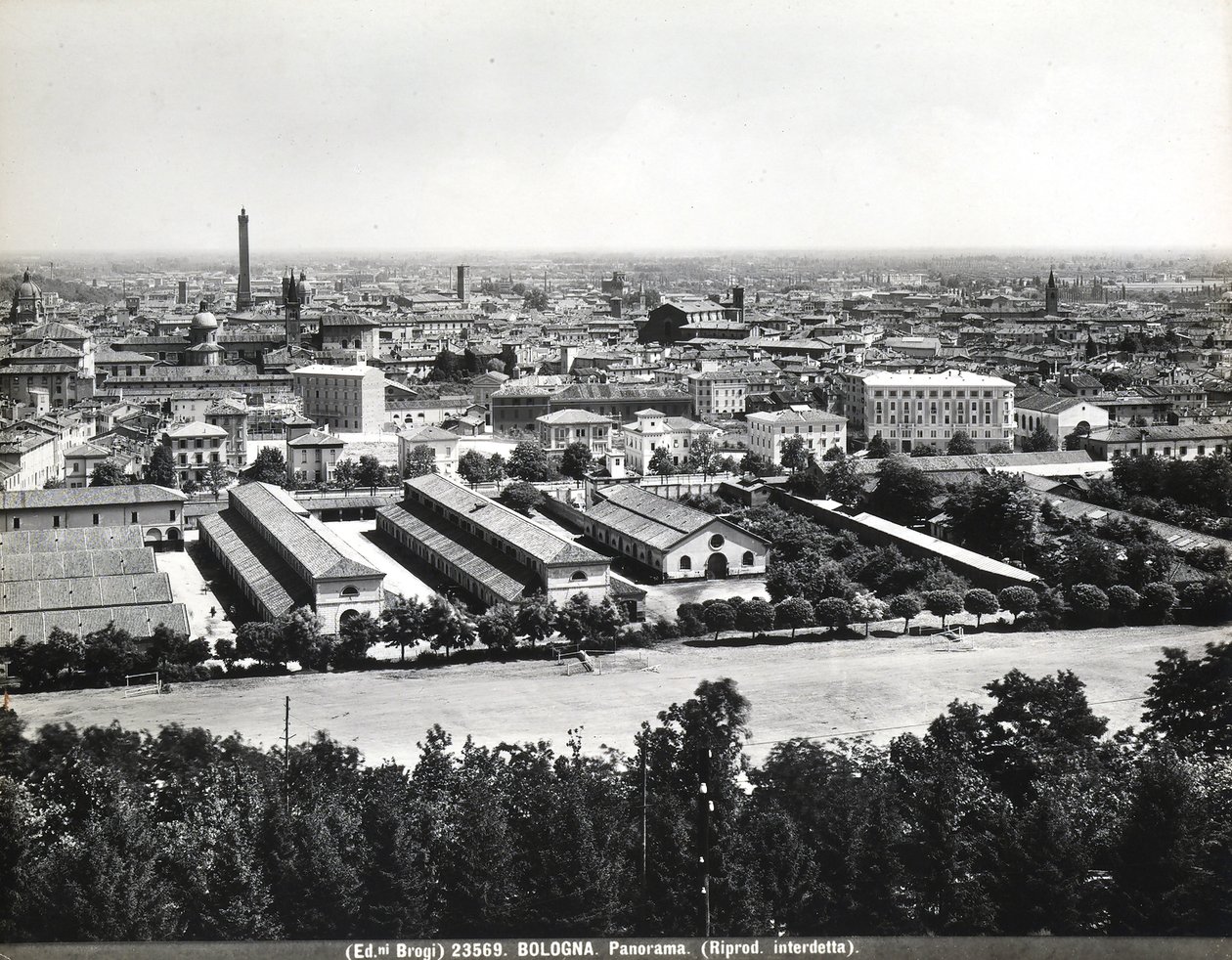 Panoramic view of Bologna with some factories by Giacomo Brogi