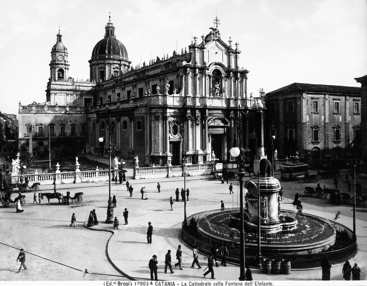 Piazza del Duomo in Catania, with the Cathedral dedicated to St. Agatha and the Elephant Fountain by Giacomo Brogi