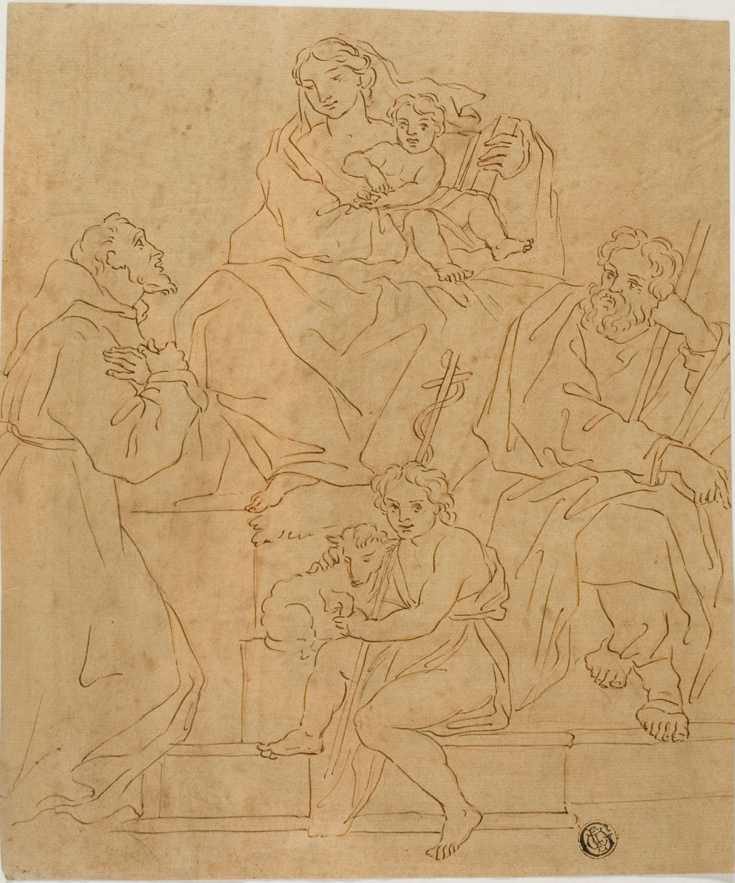 Holy Family with Saint Francis of Assisi and the Infant John the Baptist by Giacomo Cavedone