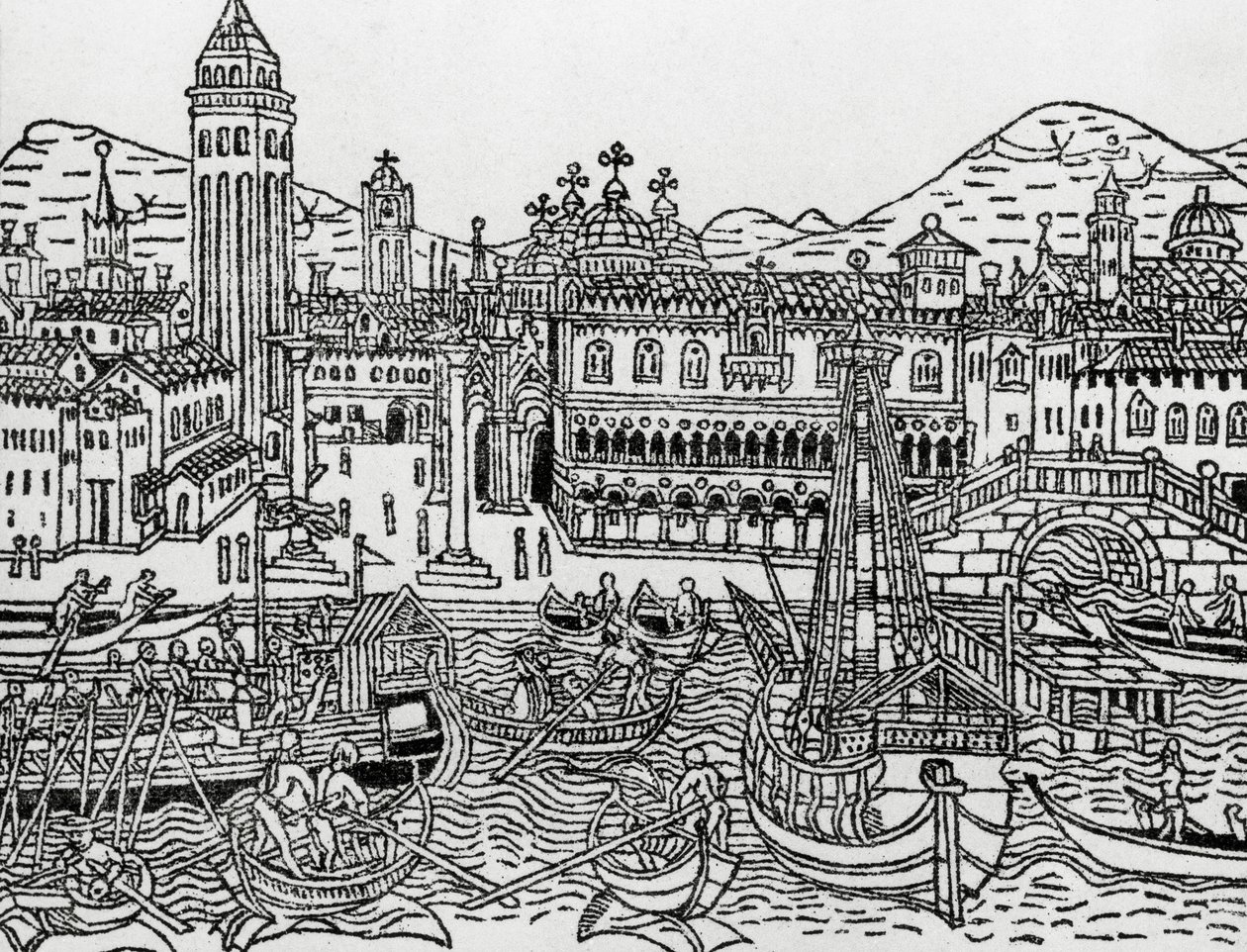 View of Venice in 15th Century, Italy, Woodcut, from Supplementum Chronicarum by Giacomo Filippo Foresti by Giacomo Filippo Foresti