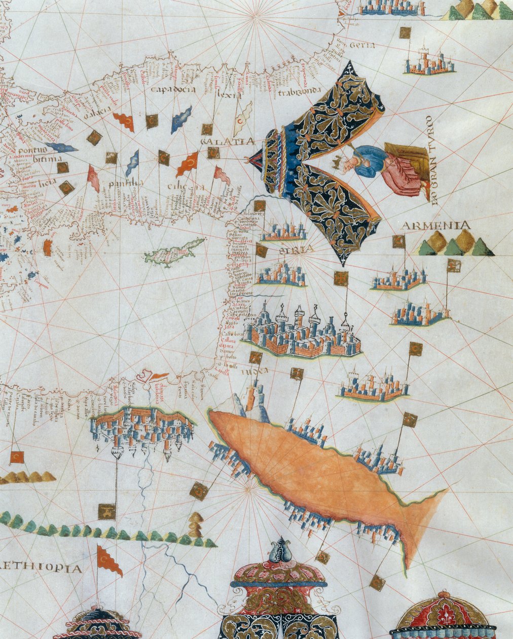 A Nautical Map, detail of the Gran Turco, 1564 by Giacomo Maggiolo