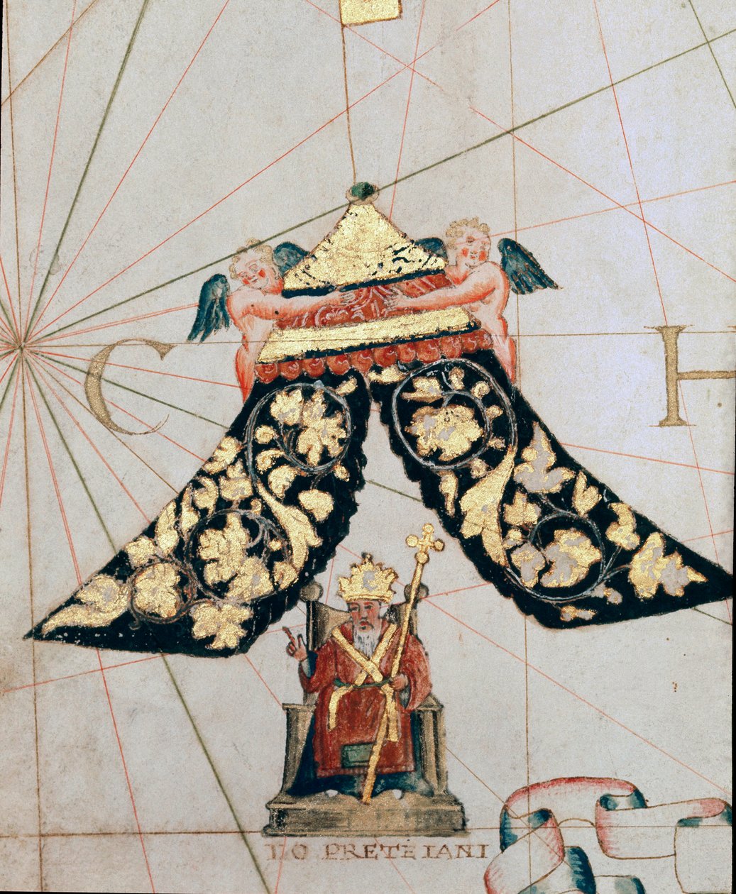 Representation of Priest John, ruler of a Christian kingdom located towards Ethiopia (Detail) by Giacomo Maggiolo