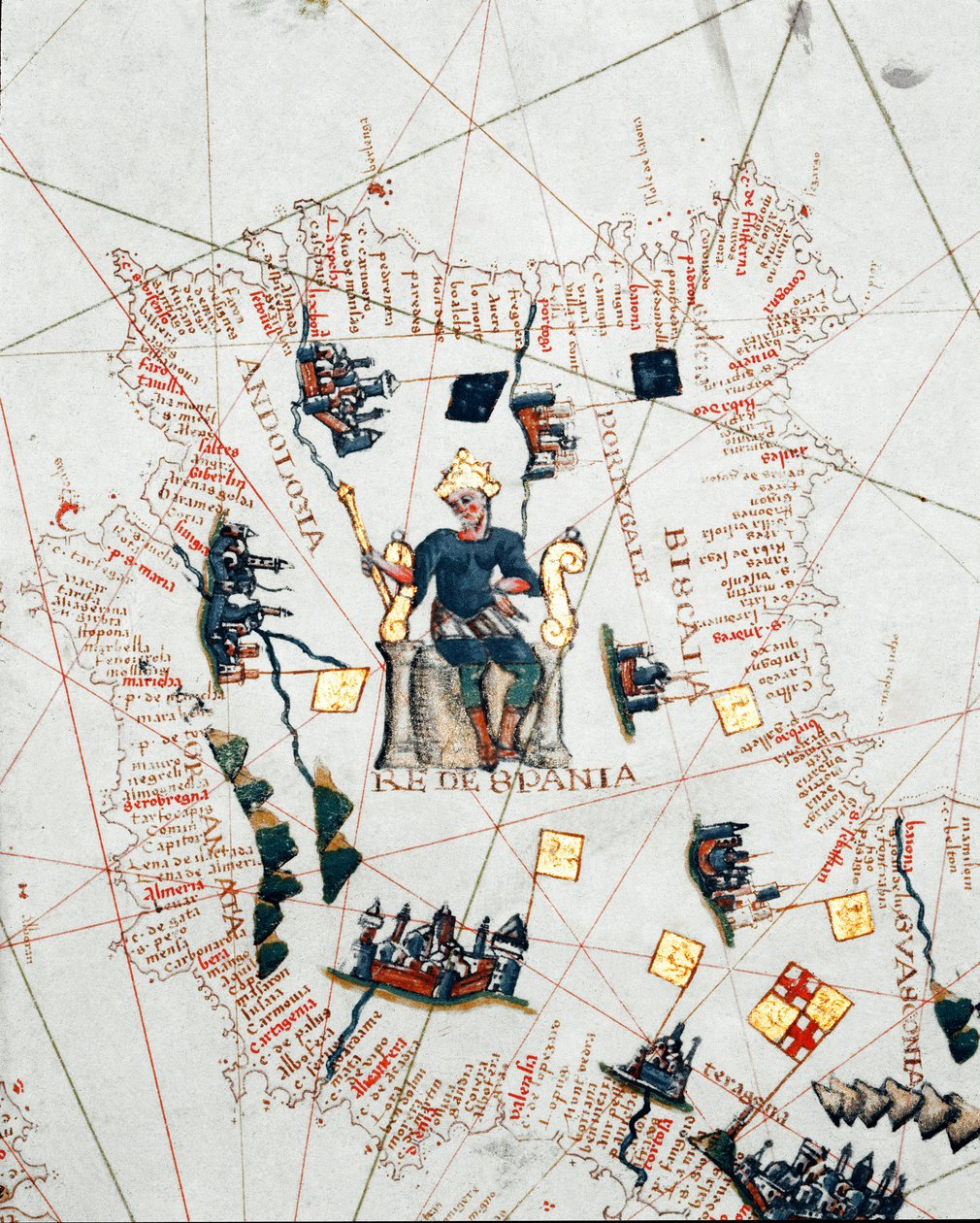Representation of the King of Spain and the coasts of Europe and North Africa (portulan) by Giacomo Maggiolo