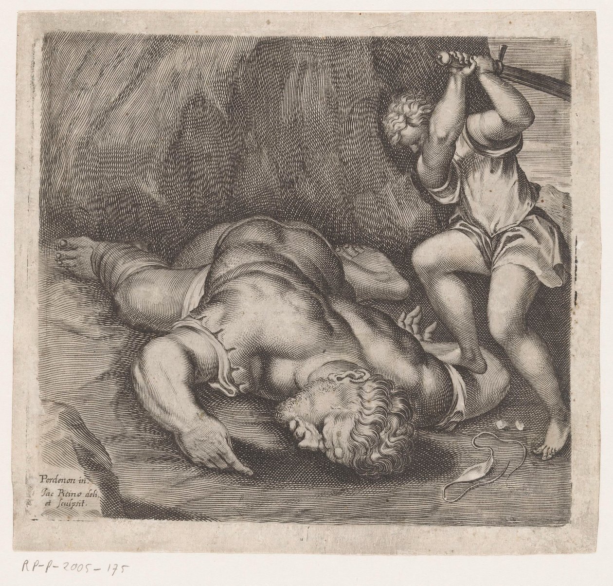 David Beheads Goliath Scenes after frescoes by Pordenone in Santo Stefano in Venice (series title) by Giacomo Piccini