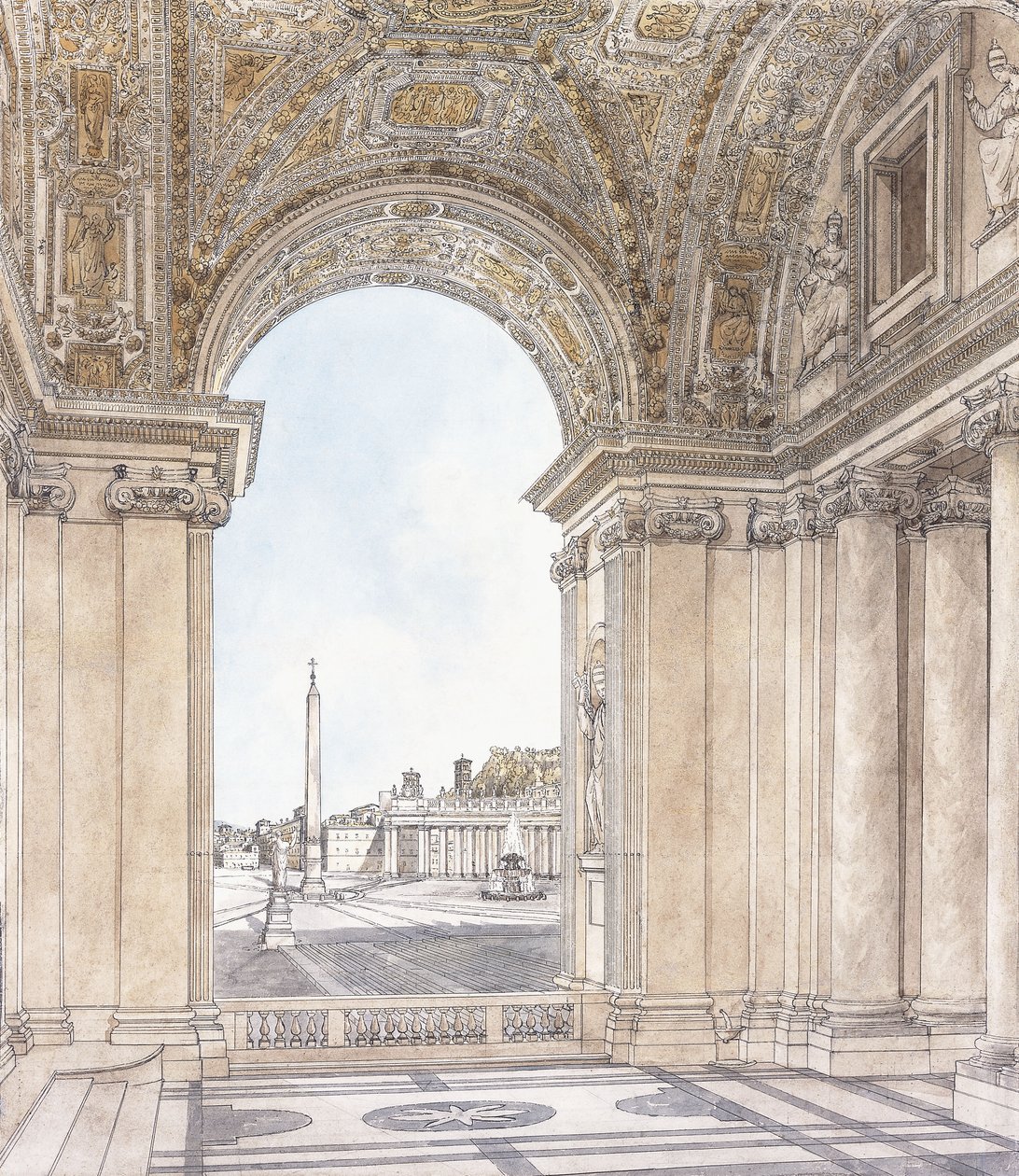 A View of the Piazza San Pietro, Rome looking south from the Portico of the Basilica, before 1779 by Giacomo Quarenghi