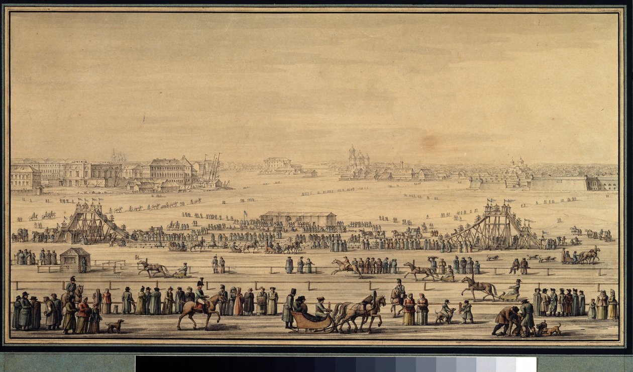 Shakes Escapes Sliding on the Neva in Saint Petersburg, c.1800 by Giacomo Quarenghi
