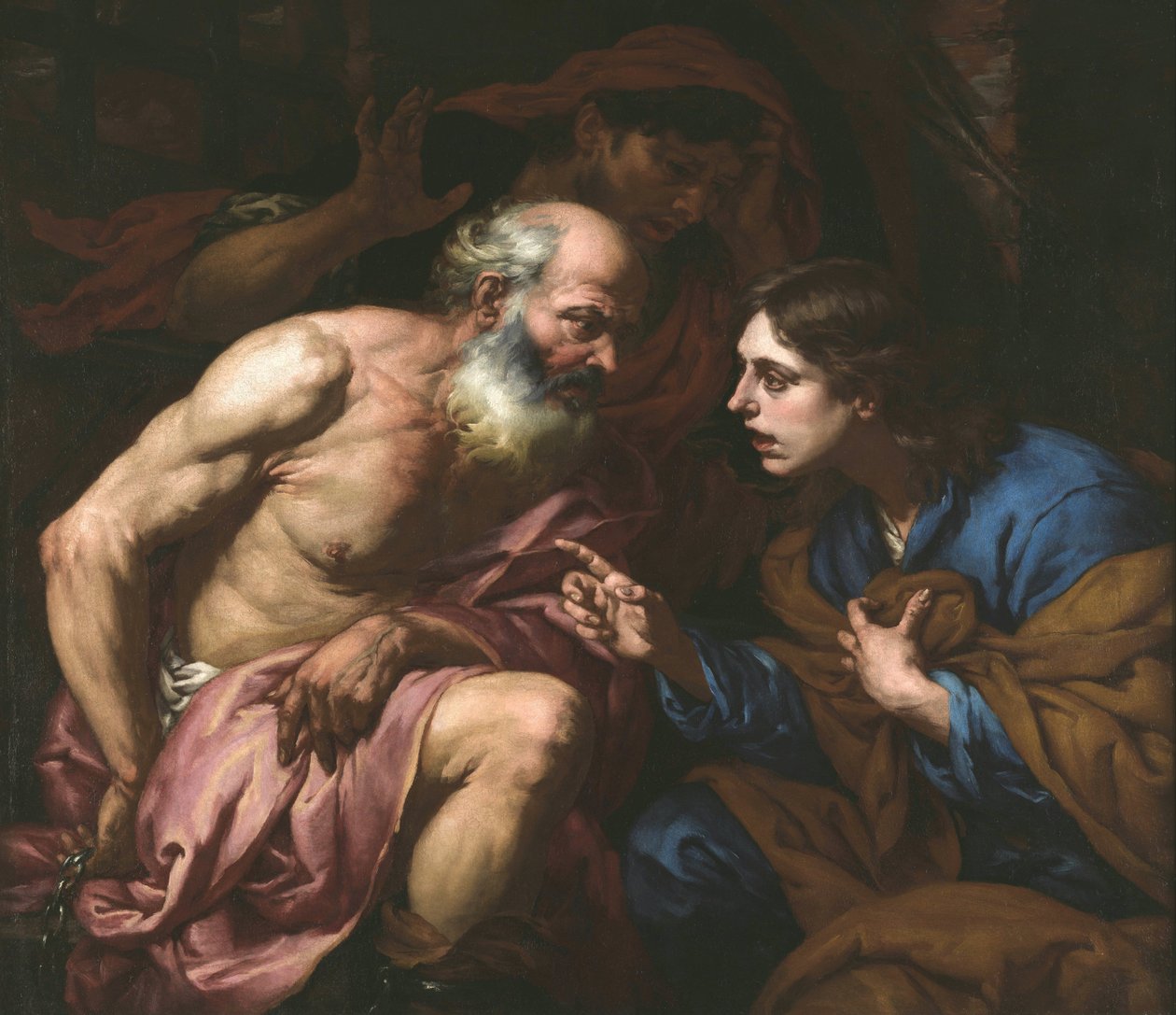 Joseph interpreting the dreams of the baker and the butler, by Giovan Battista Langetti (1635-1676). Oil on canvas, Between 1660 and 1670. Dimension: 109x126 cm. Muzeul National Brukenthal, Sibiu by Giambattista Langetti