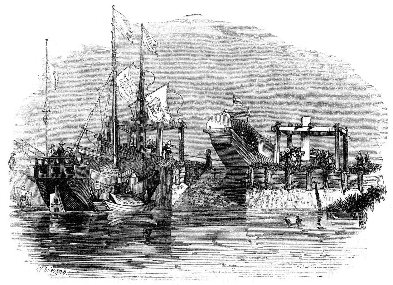 Boat Drawn Over a Sluice or Lock on a Canal by Giles
