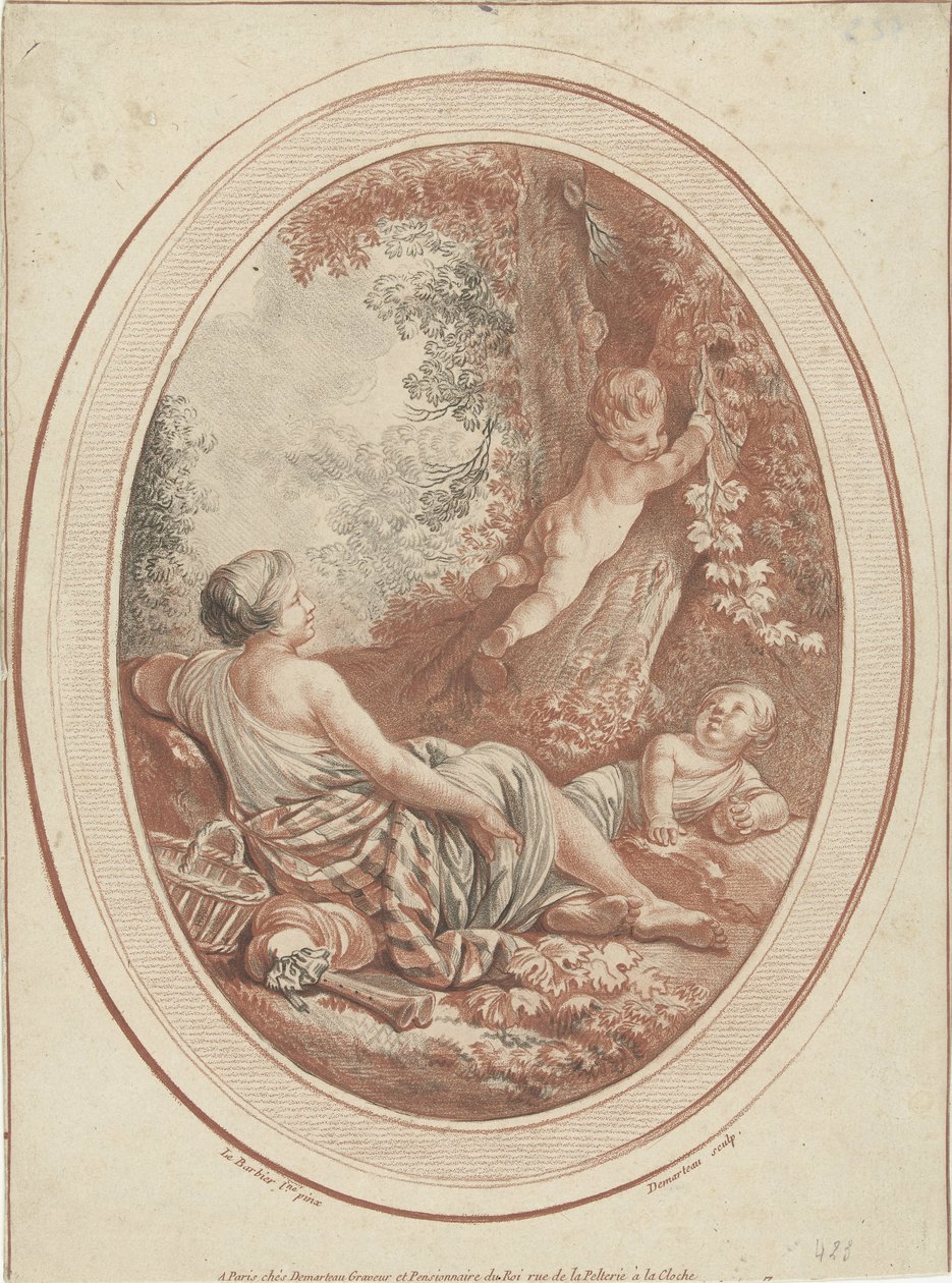 Bacchanal with Nymph and Putti by Trees by Gilles Demarteau