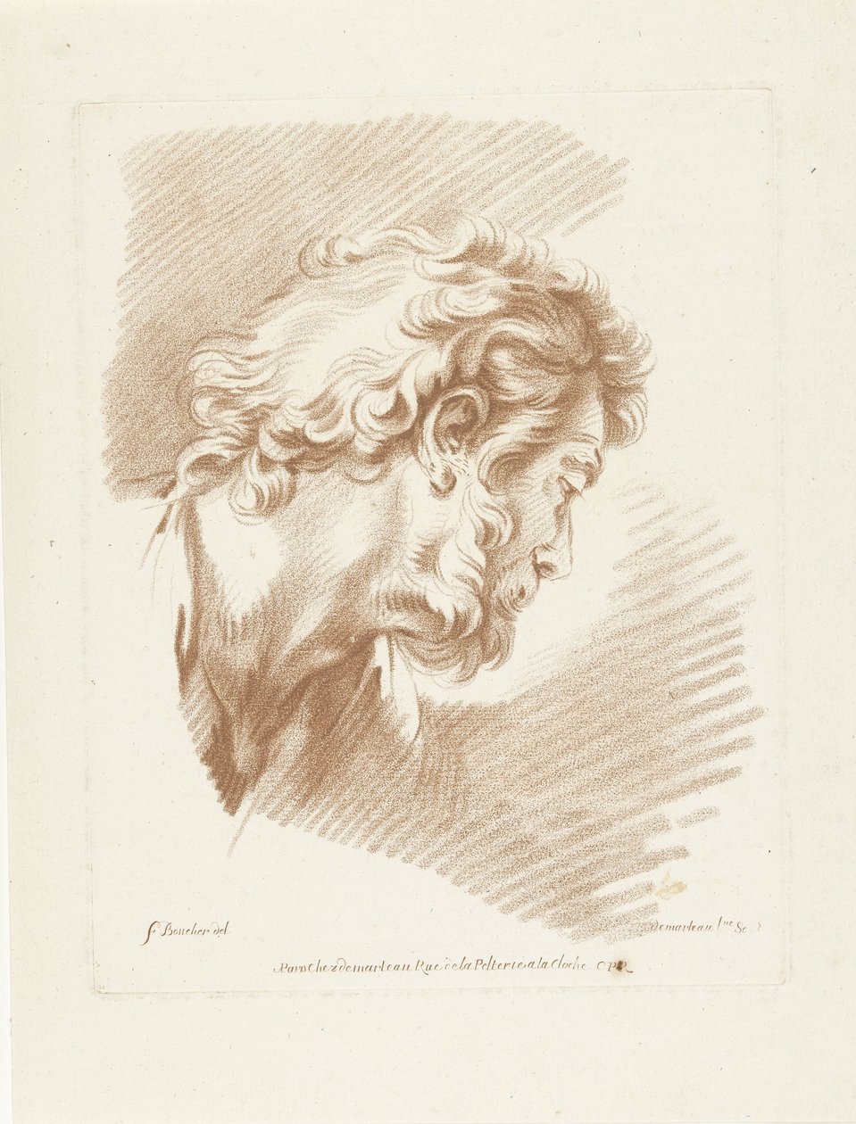Head of a Man with Beard Facing Right by Gilles Demarteau