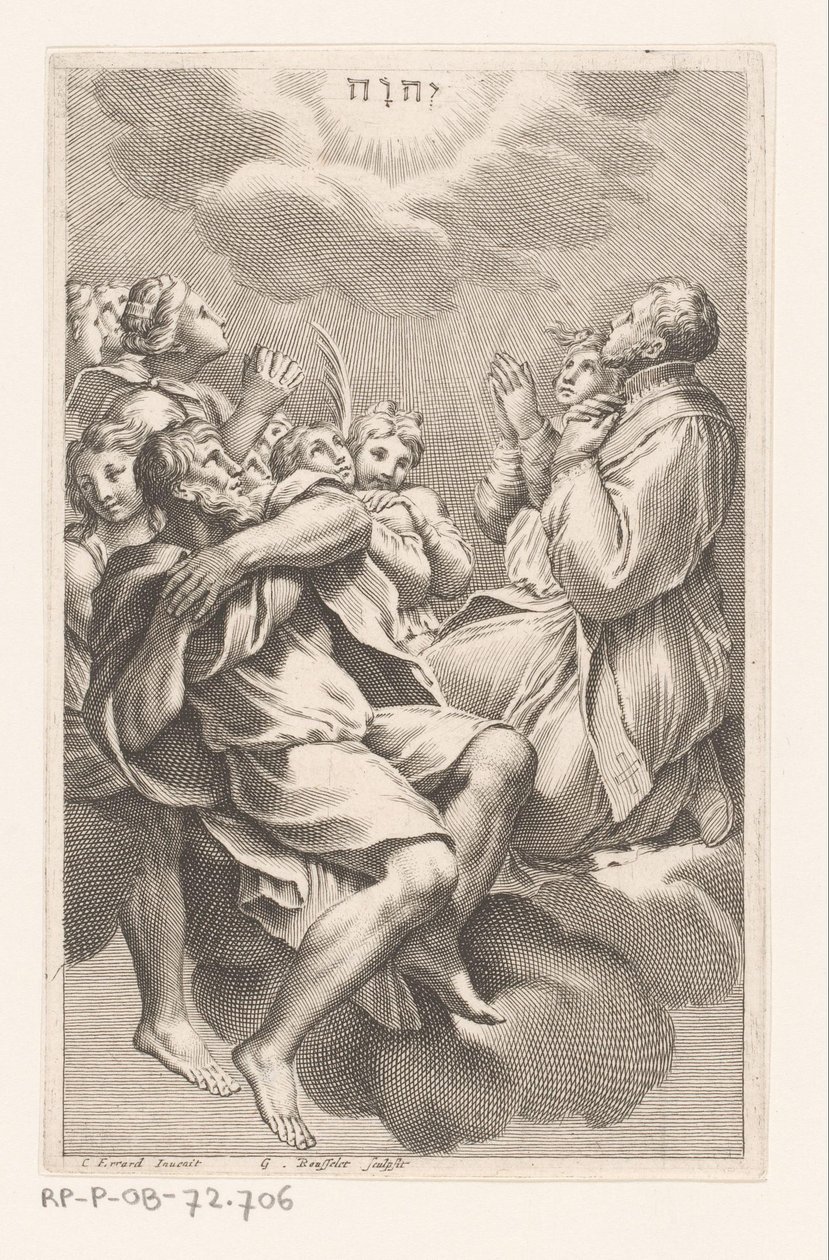 Group of Men and Women on Clouds in Adoration of the Tetragram by Gilles Rousselet