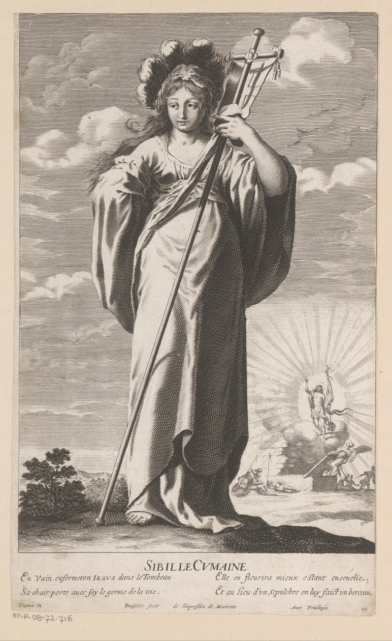 Sibyl of Cumae, with the Resurrection of Christ in the Background by Gilles Rousselet