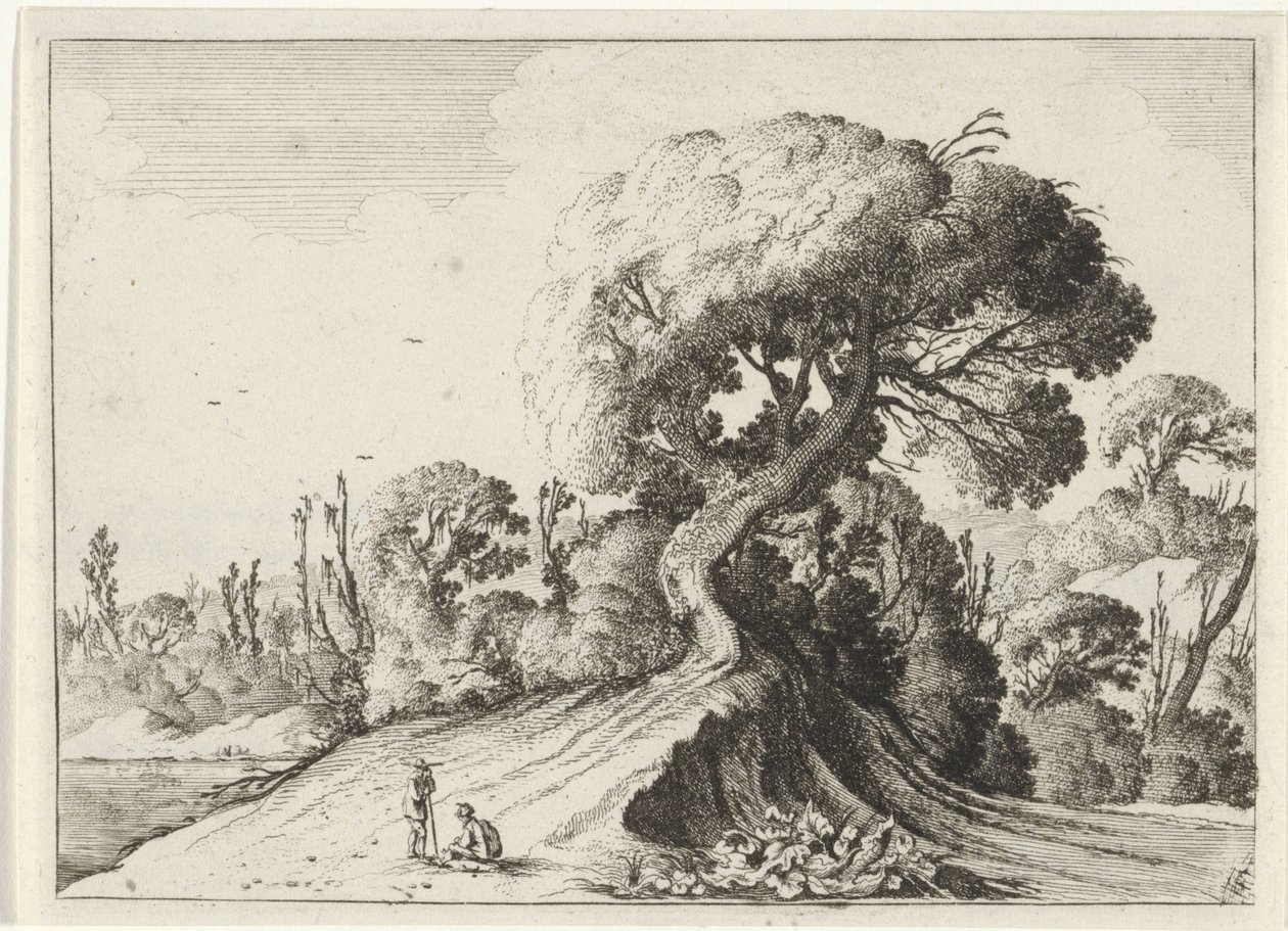 Two Men in Front of a Large Tree, Seven Landscapes by Gillis van Scheyndel (I)