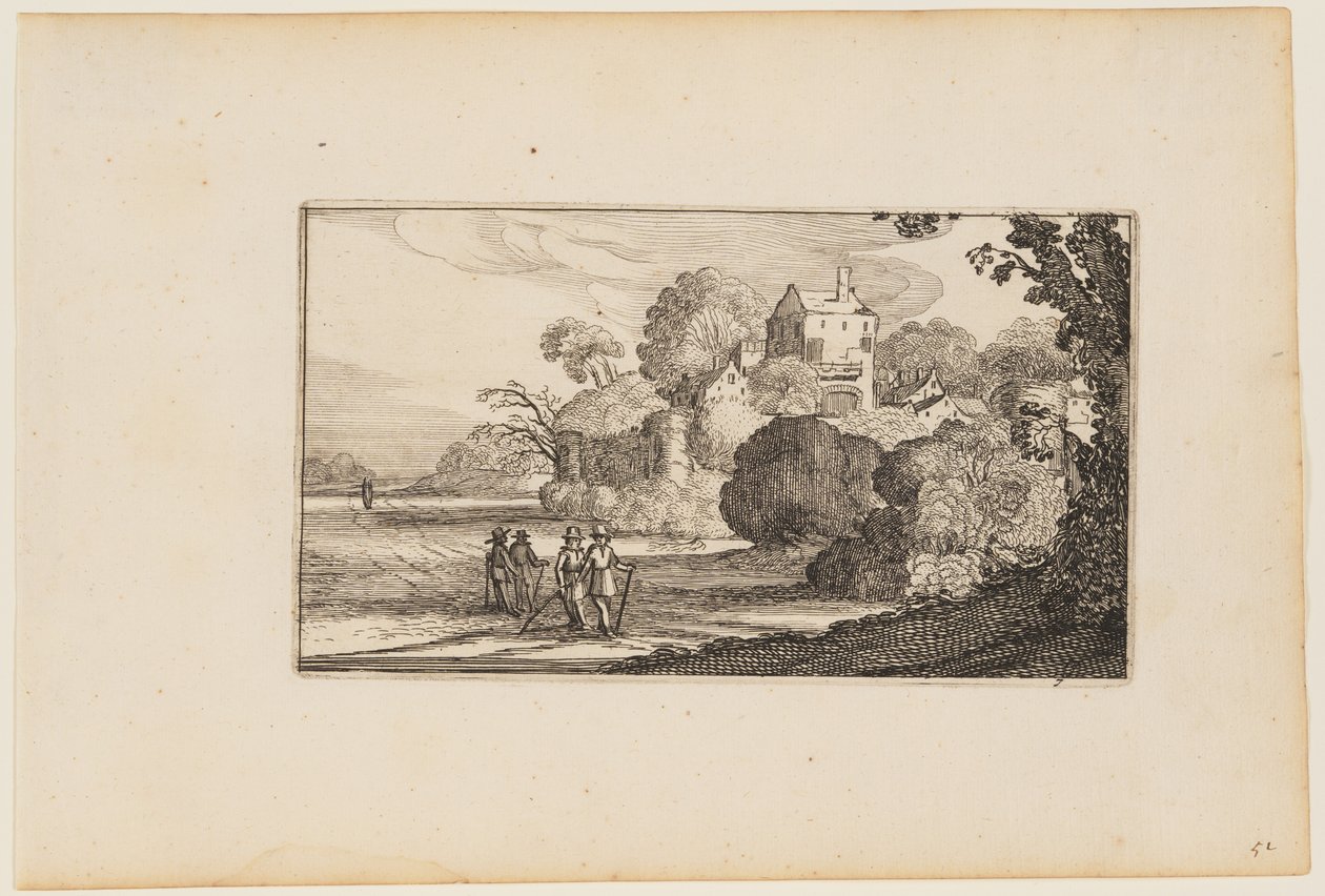 Path to Left of Walled Building Complex Amid Trees, from Twelve Landscapes with Figures by Gillis van Scheyndel