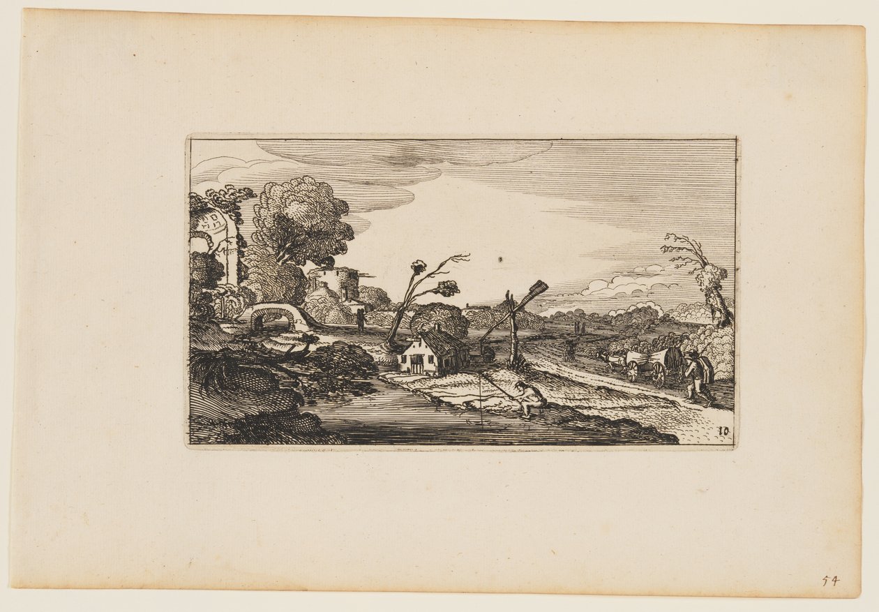 Path to Right of Water; Roman Ruins Beyond at Left, from Twelve Landscapes with Figures by Gillis van Scheyndel