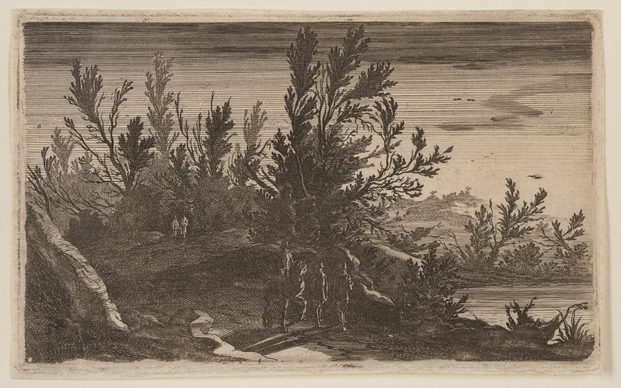 Riders on a Wooded Path to Left of Pond, from Six Landscapes by Gillis van Scheyndel