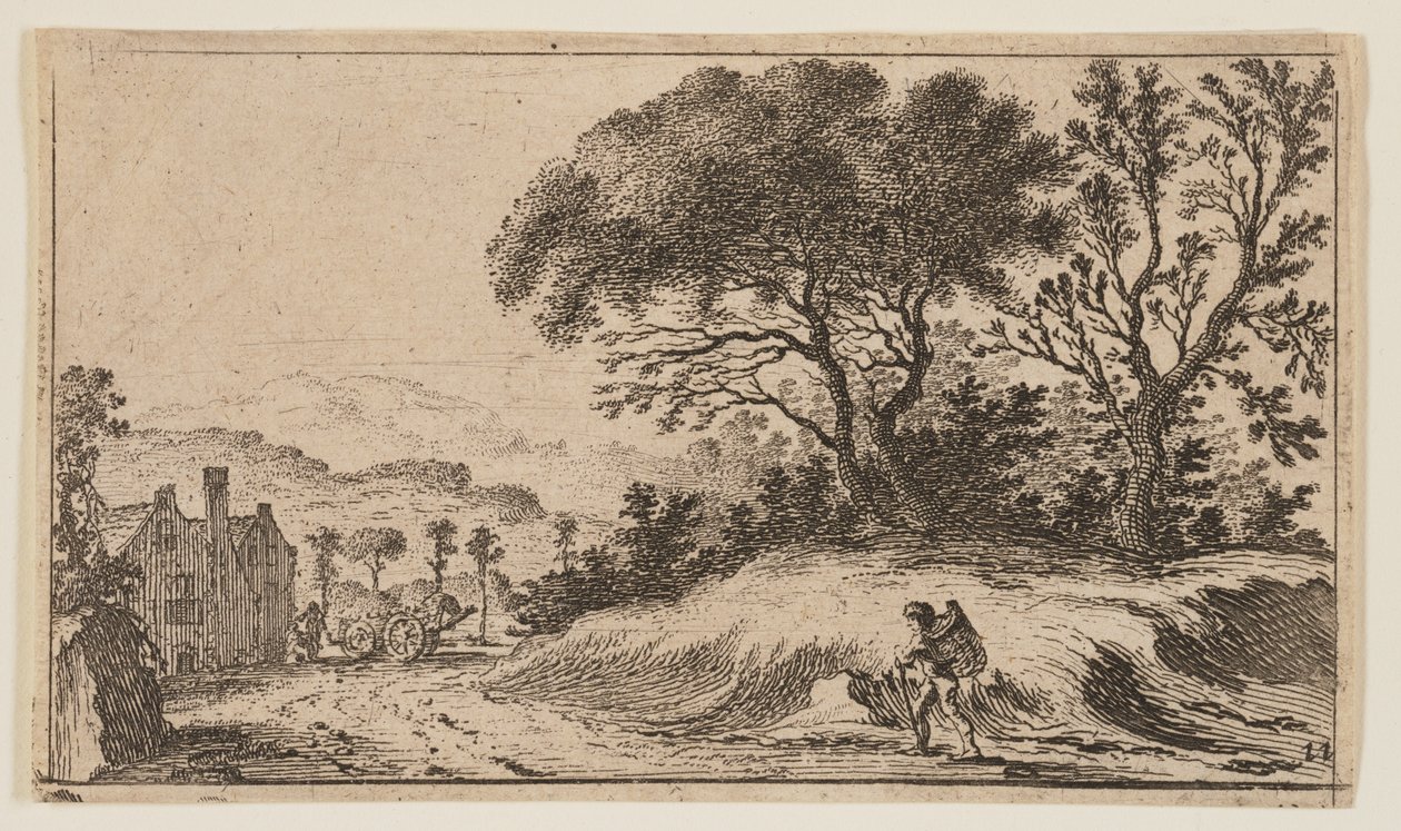 Traveler on a Path before Three Trees on a Knoll at Right, from Twelve Landscapes by Gillis van Scheyndel