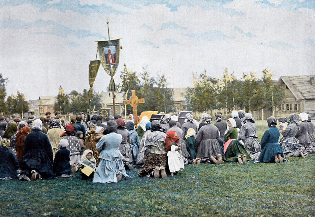 A religious procession in a village, Russia, c1890 by Gillot