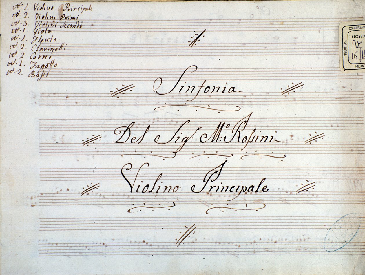 Detail of First Page of Violin Musical Score for a Symphony by Gioacchino Rossini by Gioachino Rossini