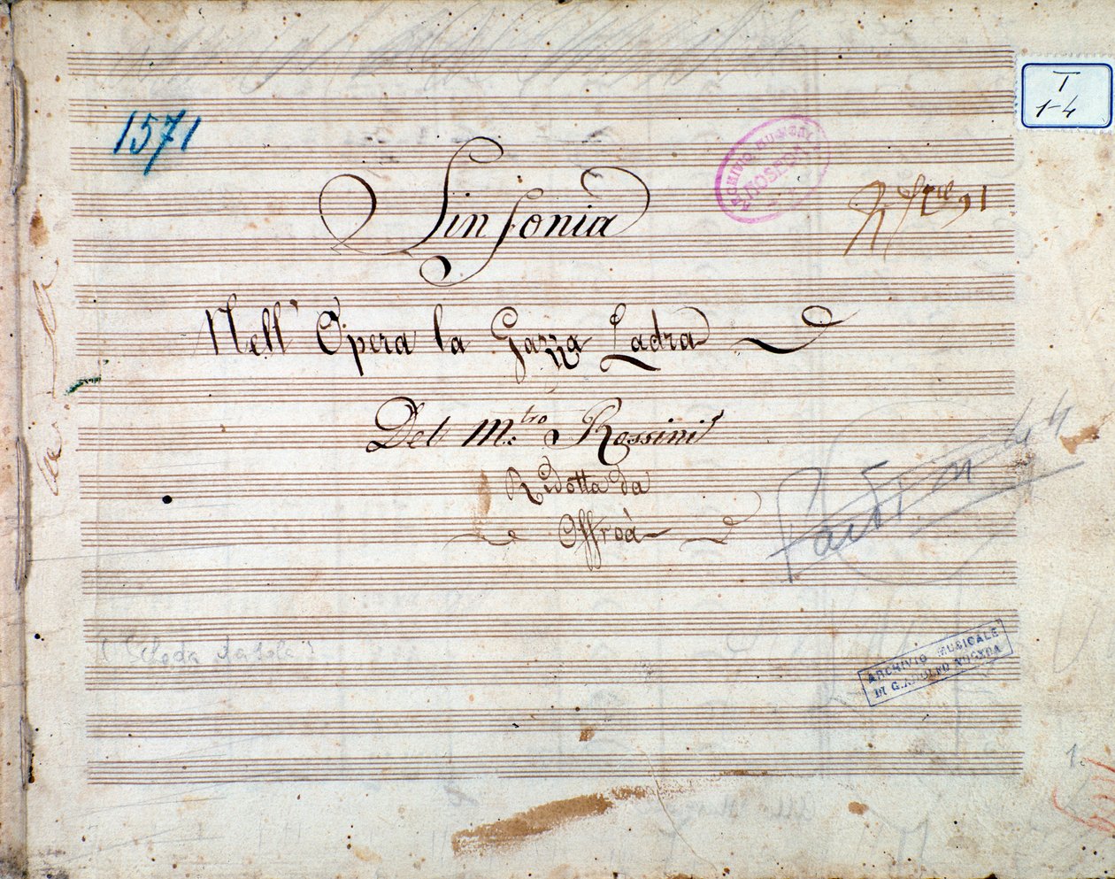 First Page of Musical Score of Symphony in La Gazza Ladra (The Thieving Magpie) by Gioacchino Rossini by Gioachino Rossini