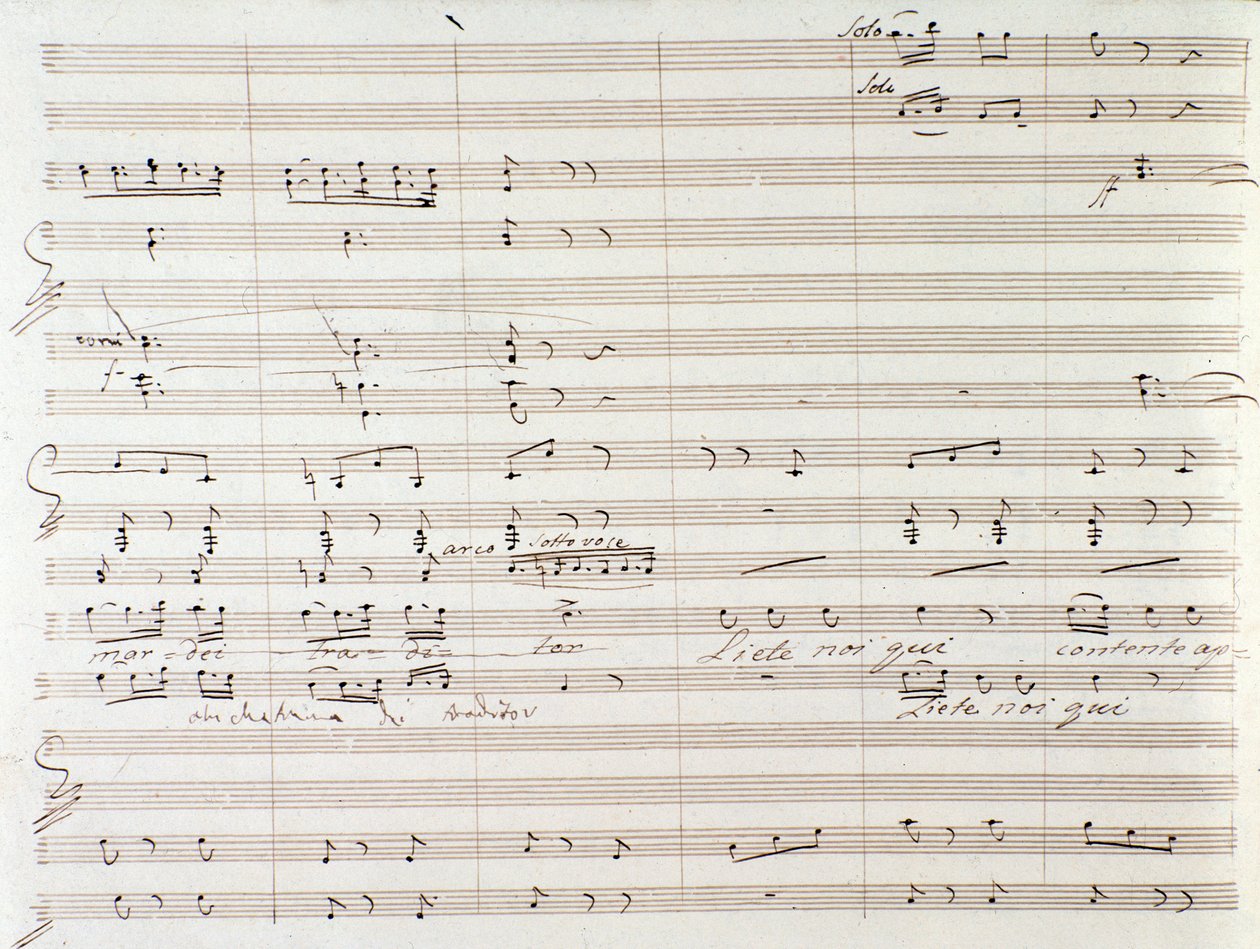 Page of musical score of Le Comte Ory with handwritten corrections by Gioacchino Rossini by Gioachino Rossini