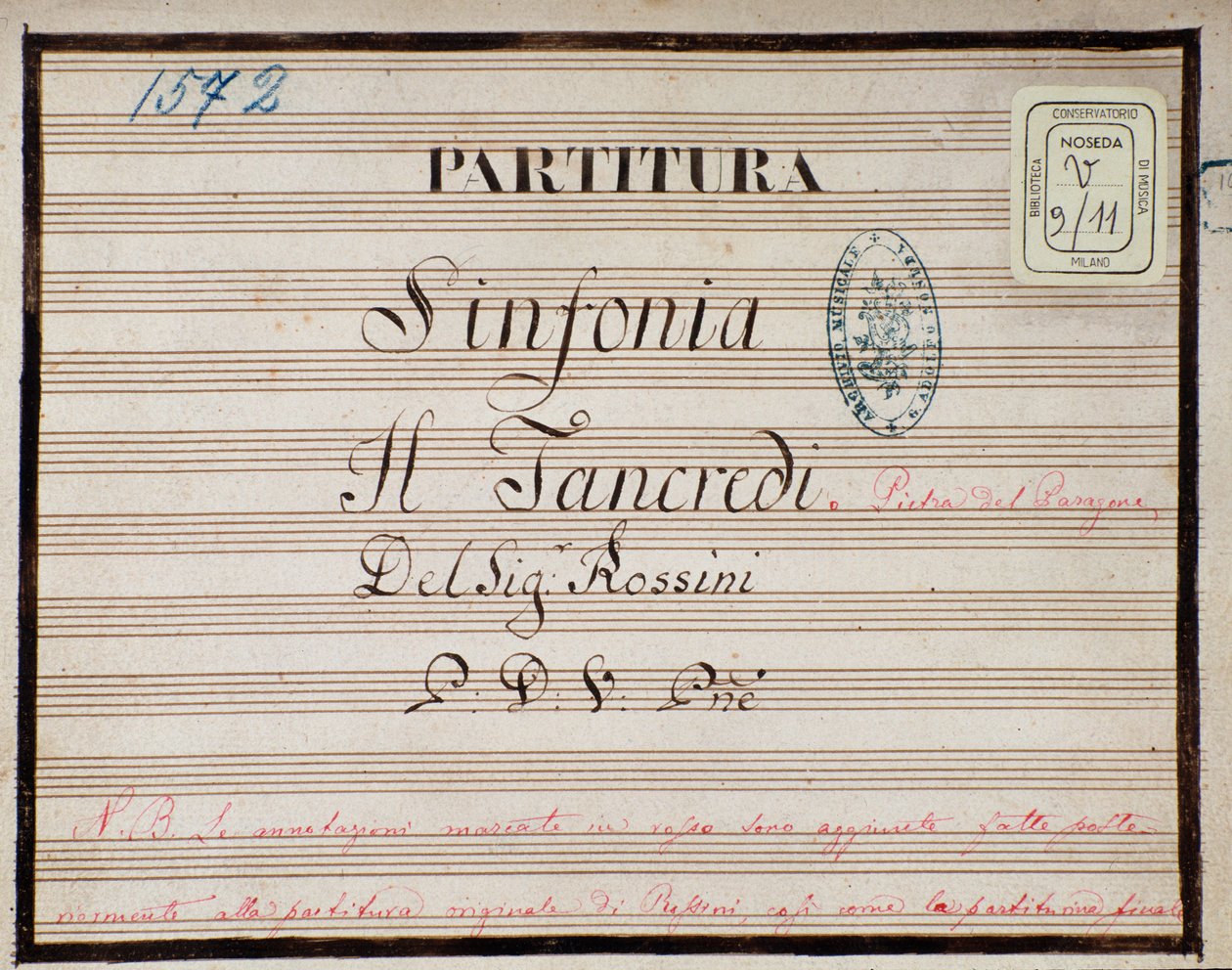 Sheet music for the reduced symphony for the piano of Tancredi, opera by Gioacchino Rossini by Gioachino Rossini
