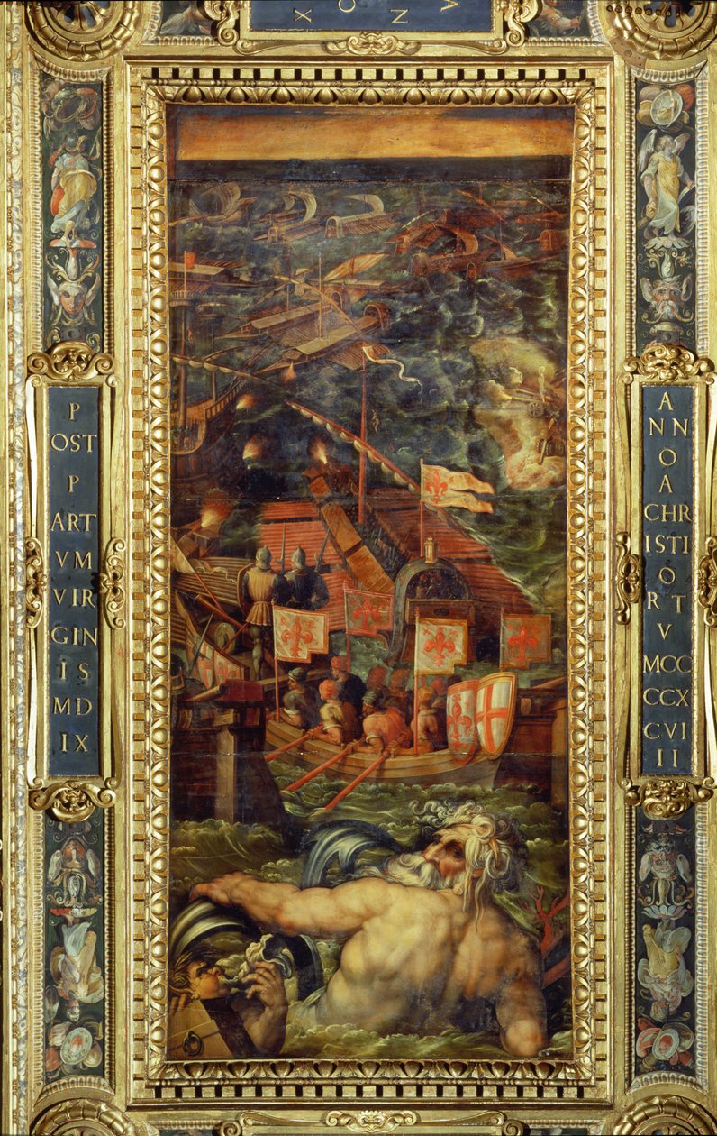 A Naval Battle between Florence and Pisa from the Ceiling of the Salone dei Cinquecento by Giorgio Vasari