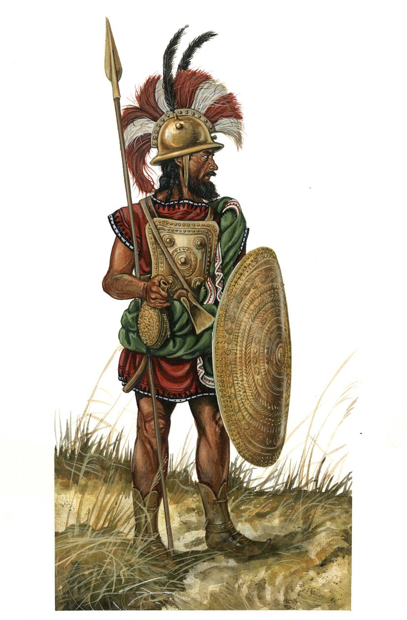 Ancient Rome: representation of a warrior weapon, helmet, shield, spear ...