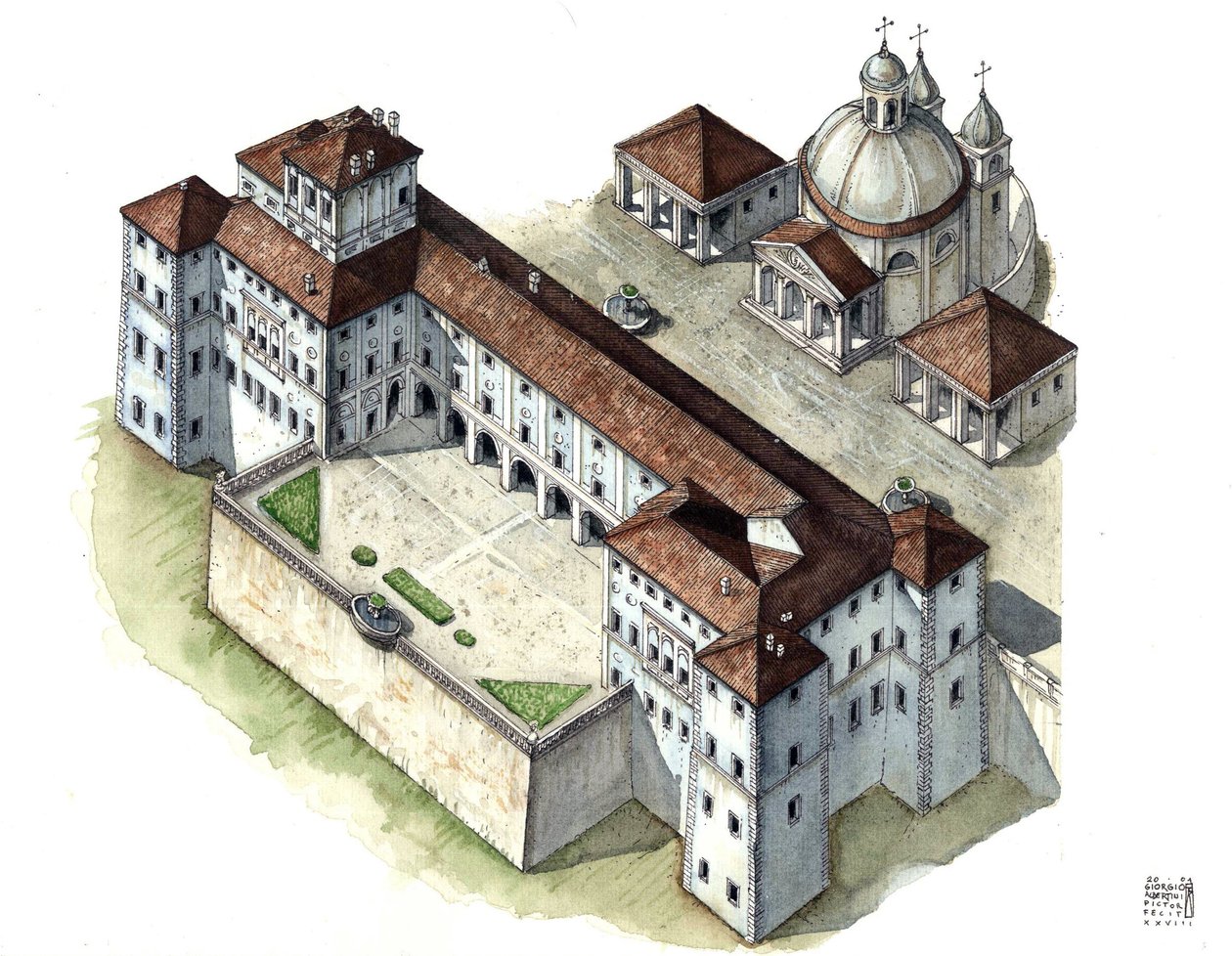 Baroque Art: Aerial View of the Chigi Palace in Ariccia, Lazio, 17th Century, Italy by Giorgio Albertini