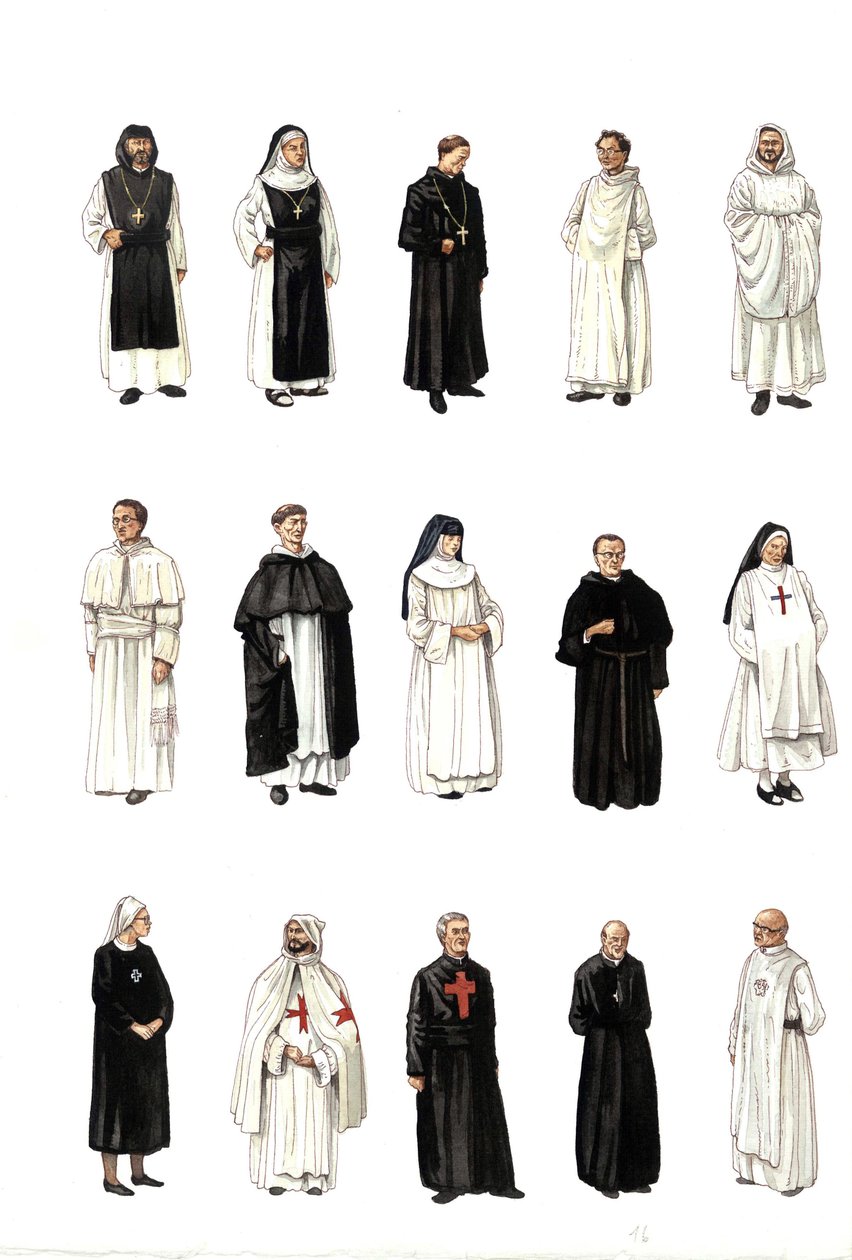 Costumes and dresses of nuns, monks at different times. by Giorgio Albertini