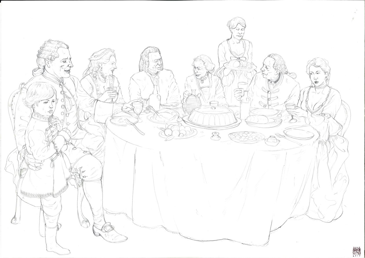 Daily Life: Family of the Nobility During a Sumptuous Meal by Giorgio Albertini