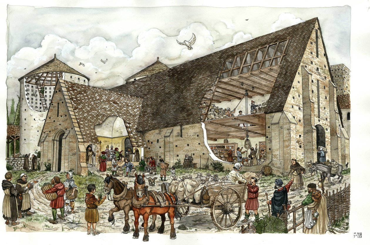 Delivery of Foodstuffs in the Barn of a French Abbey in the 14th Century by Giorgio Albertini