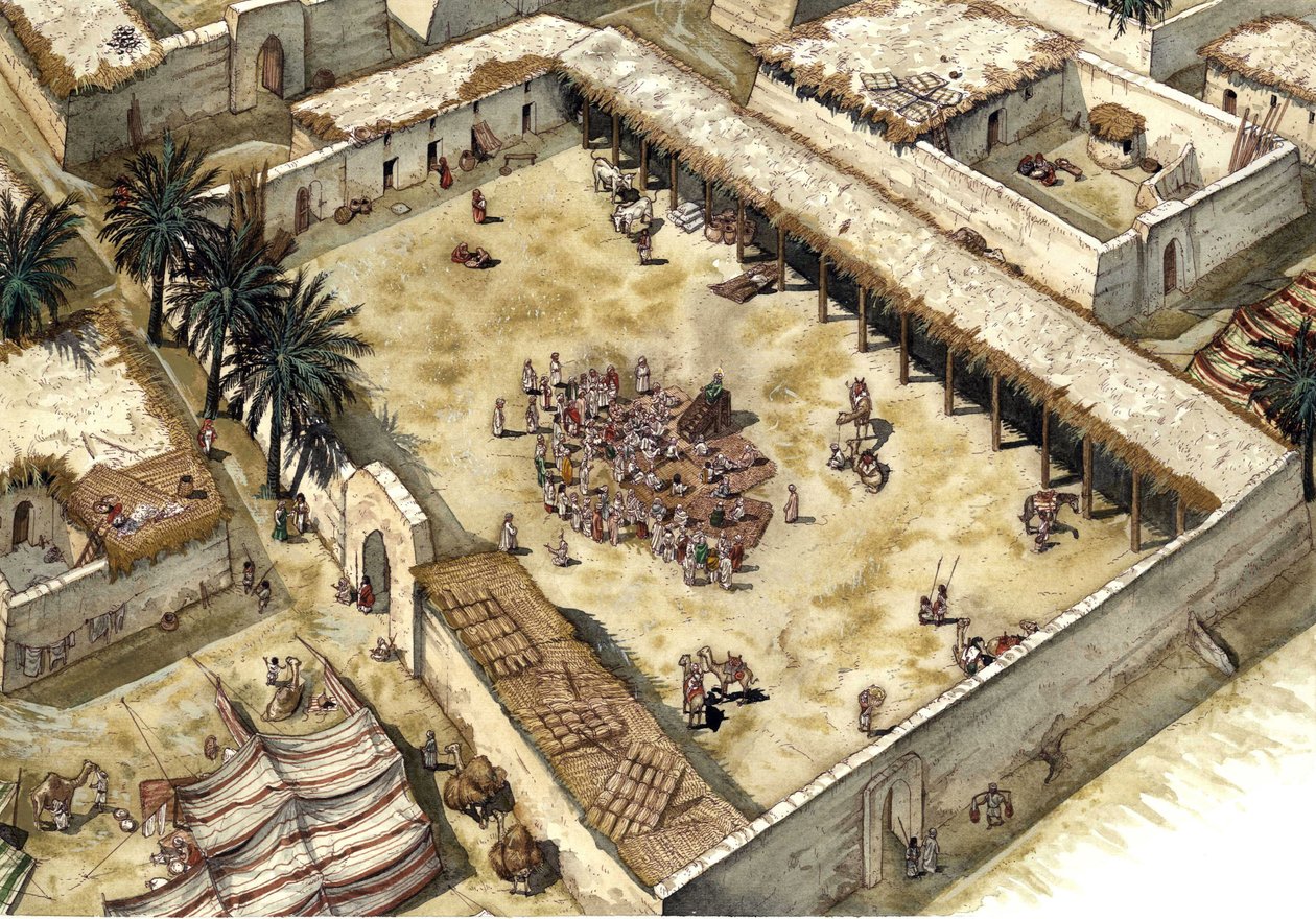 Islam: The House of the Prophet Muhammad After His Arrival in Medina in 622, Saudi Arabia, Illustration by Giorgio Albertini by Giorgio Albertini