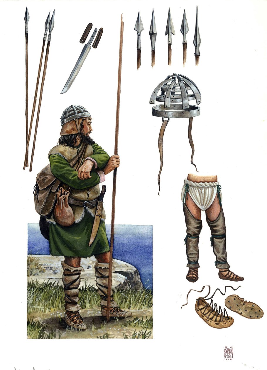 Middle Ages: Representation of an Almogavar, Mercenary Soldier from the Kingdom of Aragon Catalonia, 14th Century by Giorgio Albertini