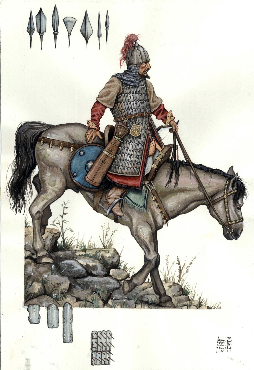 Middle Ages: soldier of the Hungarian heavy cavalry. 9th century by Giorgio Albertini