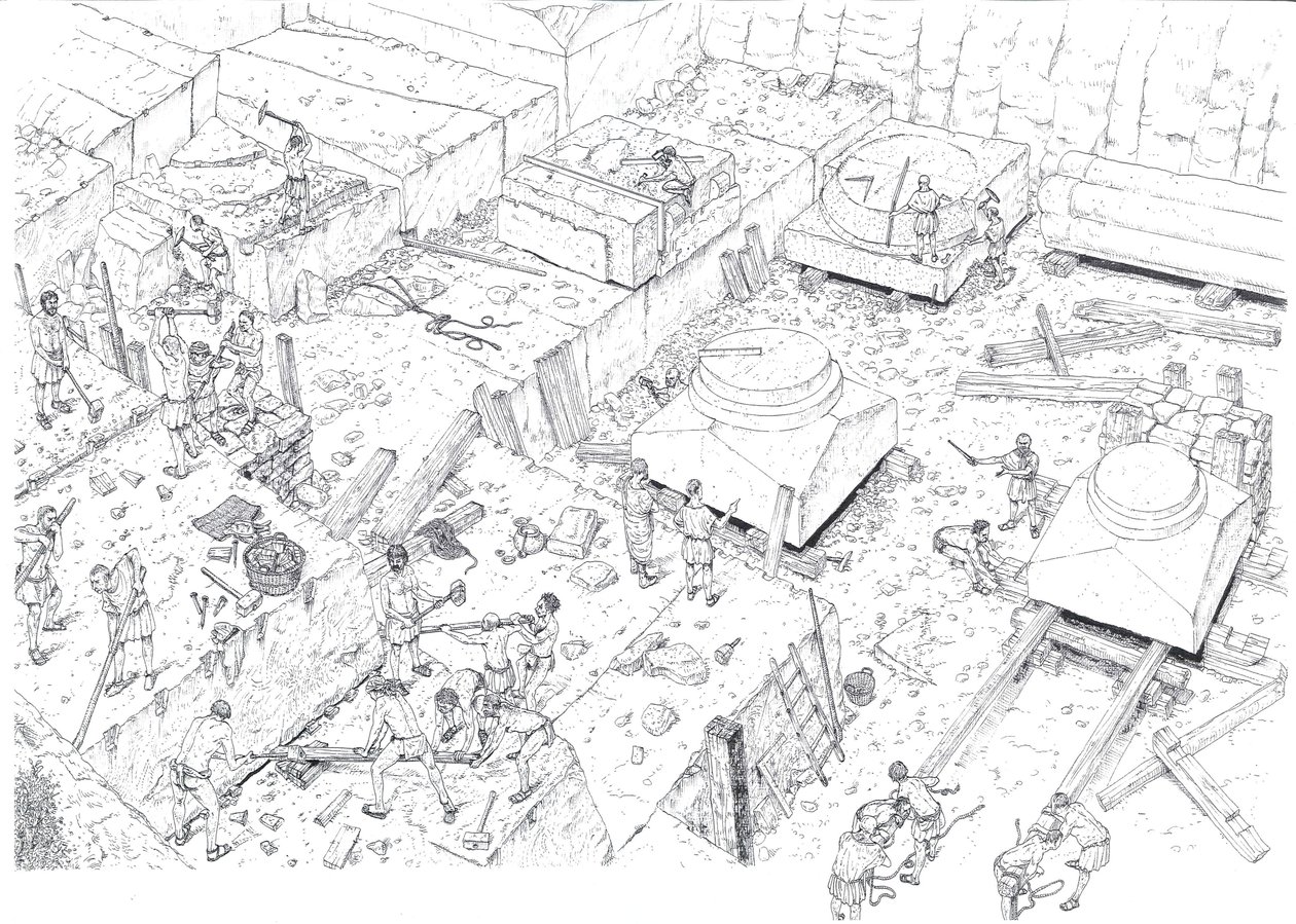 Middle Ages: Workers in the Marble Quarries of Carrara in the 15th Century. Illustration by Giorgio Albertini by Giorgio Albertini
